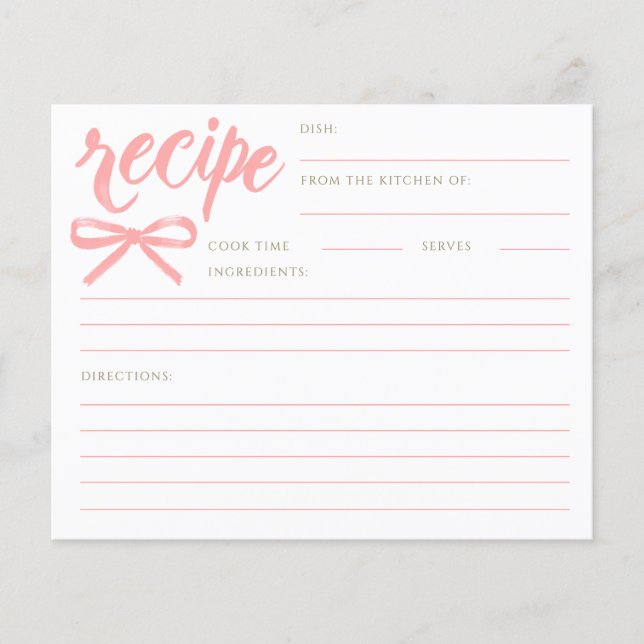 Lámina She's Tying the Knot Pink Bow Bridal Recipe Card (Anverso)