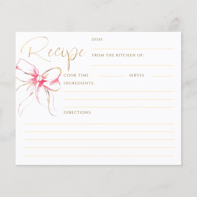 Lámina She's Tying the Knot Pink Bow Bridal Recipe Card (Anverso)