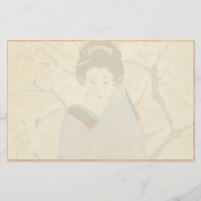 Lámina Shimura Tatsumi Dos mujeres japonesas nevan (Anverso)