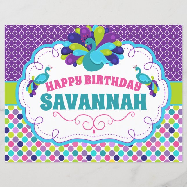 Lámina Signo del Fiesta de pavo real feliz cumpleaños (Anverso)