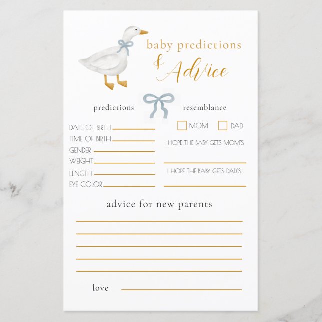 Lámina Silly Goose Blue Gingham Baby Advice Prediction (Anverso)