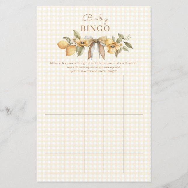 Lámina Silly Goose Lemon Baby Shower Bingo Game (Anverso)