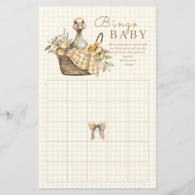Lámina Silly Goose Lemon Watercolor Baby Shower Bingo (Anverso)