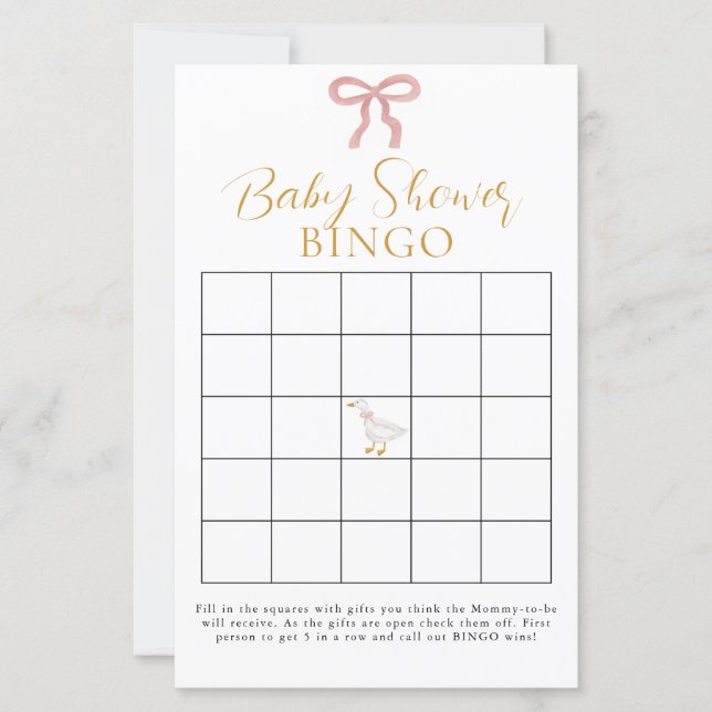 Lámina Silly Goose Pink Gingham Baby Shower Bingo (Anverso)