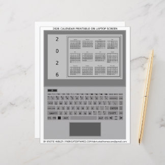Lámina Silver Laptop Keys 2026 Calendar Black Paper Sheet