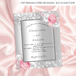 Lámina Silver pink white floral wedding invitation