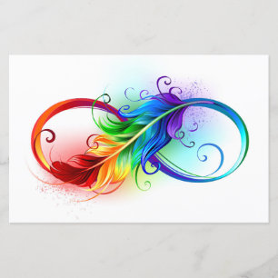 Lámina Símbolo infinito con plumas arcoiris