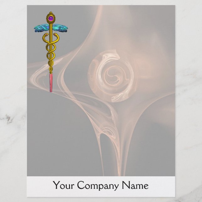 Lámina SÍMBOLO MÉDICO CADUCEO DE ORO, Rosa fractal marrón (Anverso)