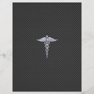 Lámina Símbolo médico Caduceo de plata estilo fibra de ca