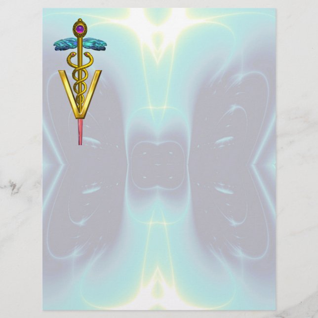 Lámina SÍMBOLO VETERINARIO CADUCEO DE ORO, azul Verde azu (Anverso)