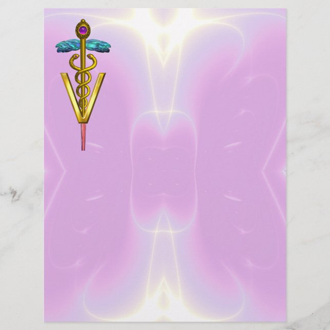 Lámina SÍMBOLO VETERINARIO CADUCEOSO DE ORO, lilo, rosa (Anverso)