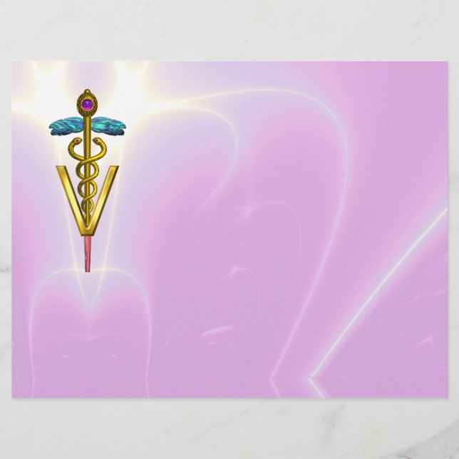 Lámina SÍMBOLO VETERINARIO CADUCEOSO DE ORO, lilo, rosa (Anverso)