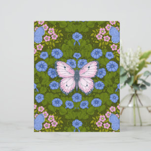 Lámina Simetría de mariposas y flores, azul y rosa