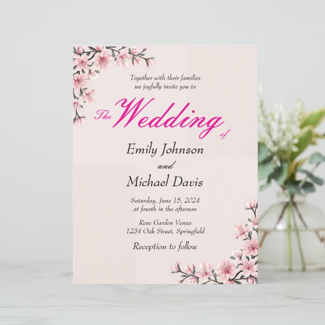 Lámina simple boda japonés de flores de cerezo (Anverso de pie)