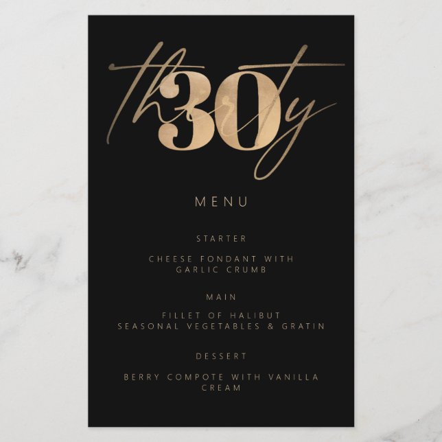 Lámina Simple Budget Black Gold 30.º Fiesta de cumpleaños (Anverso)