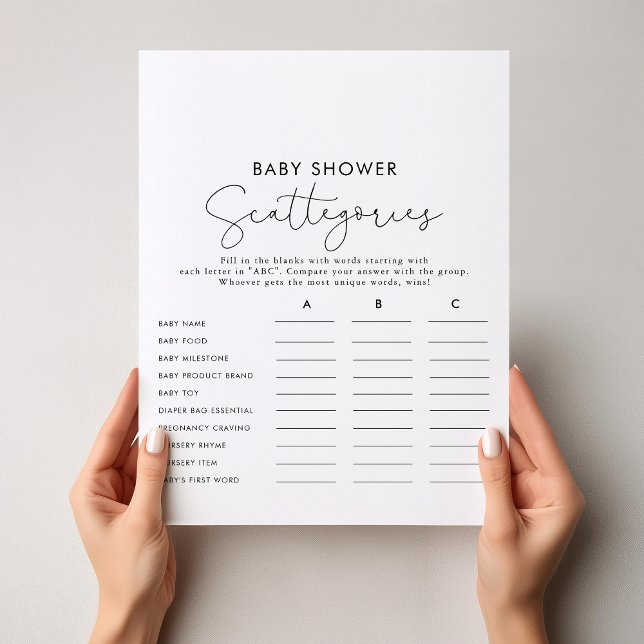 Lámina Simple caligrafía Baby Shower Scattegories Juego (Subido por el creador)
