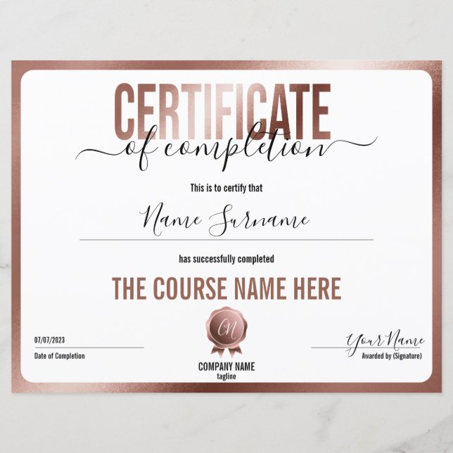 Lámina Simple certificado mínimo de finalización (Anverso)