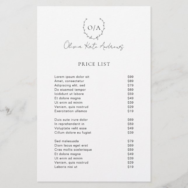 Lámina Simple clásico Monograma Wreath Elegante (Anverso)