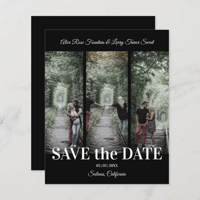 Lámina Simple Classic 3 Photos Collage Engaged Couple (Anverso / Reverso)