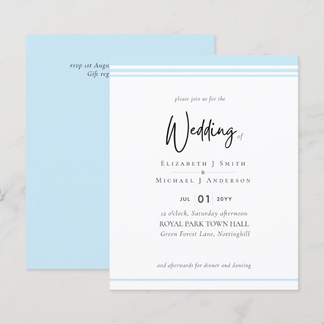 Lámina Simple Elegance Aqua Blue Modern Budget Wedding (Anverso / Reverso)