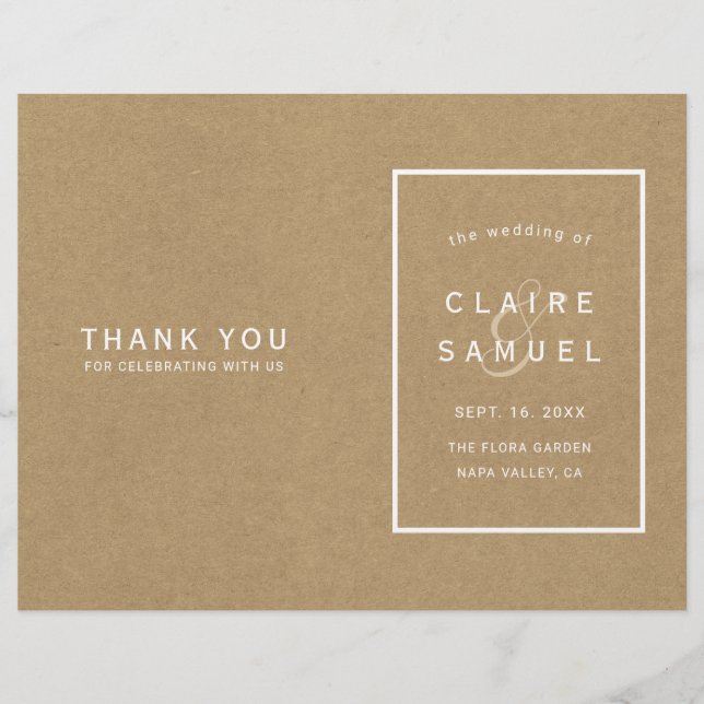 Lámina Simple Faux Rustic Kraft Wedding Program (Anverso)