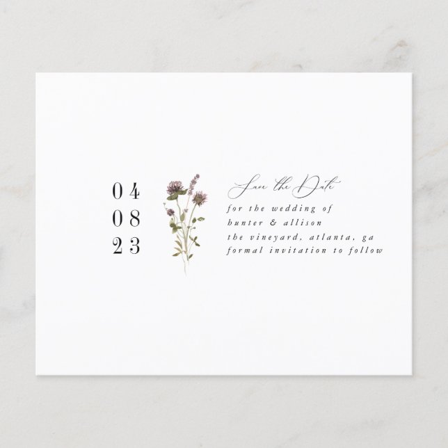 Lámina Simple Floral Guardar la fecha (Anverso)
