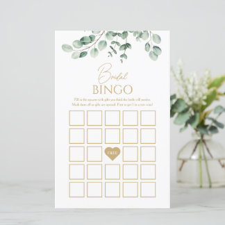 Lámina Simple Greenery Bridal Bingo Shower Game