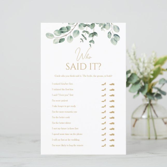 Lámina Simple Greenery Who Said It Bridal Shower Game (Anverso de pie)