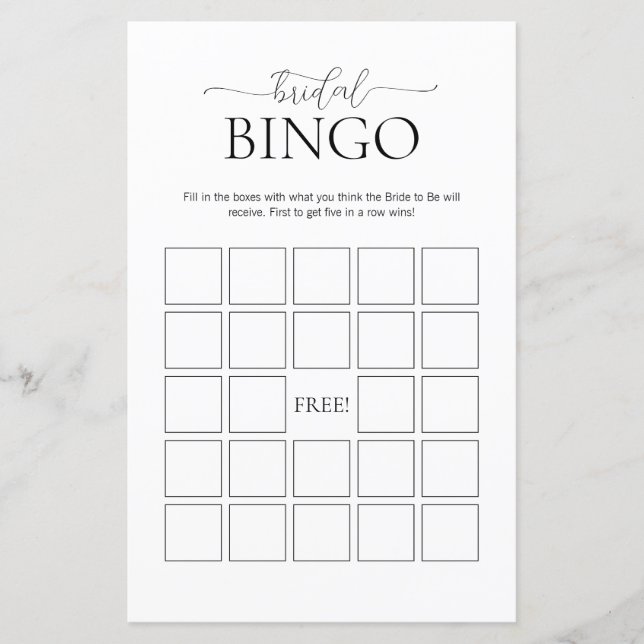 Lámina Simple juego de ducha de novia con Bingo de novia  (Anverso)
