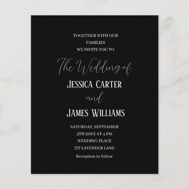 Lámina Simple matrimonio elegante en blanco y negro (Anverso)