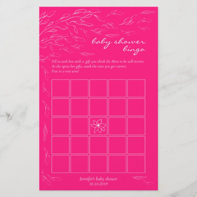 Lámina Simple neón rosa fiesta divertido Bingo Juego Idea (Anverso)
