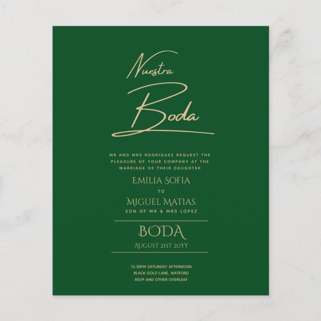 Lámina Simple Nuestra BODA Invitación de Boda en Español  (Anverso)