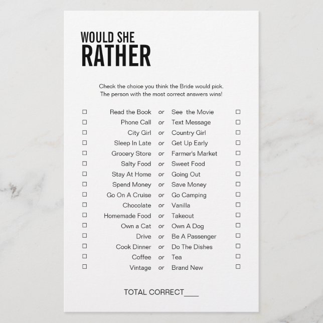 Lámina Simple Prefiere Un Juego De Ducha De Novias (Anverso)