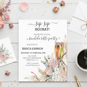 Lámina Sip Sip Hooray Bachelorette Party Champagne Boho