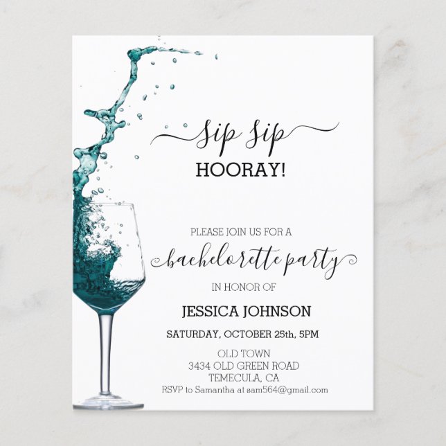 Lámina Sip Sip Hooray Bachelorette Party Wine (Anverso)