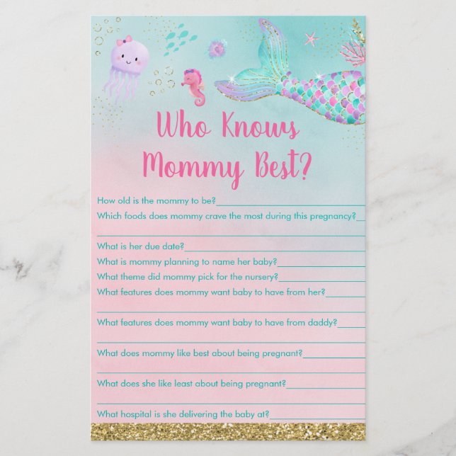 Lámina Sirena Bajo El Mar Que Conoce A Mi Mejor Juego (Anverso)