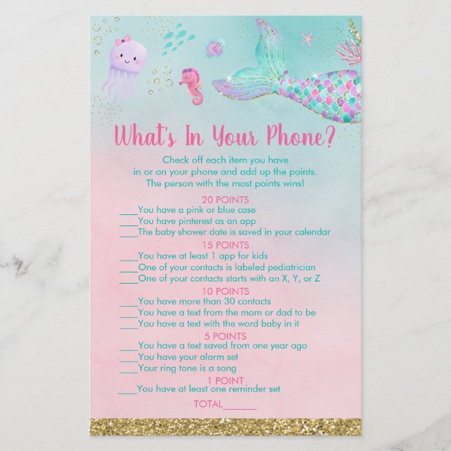 Lámina Sirena bajo el mar ¿Qué hay en tu juego de teléfon (Anverso)