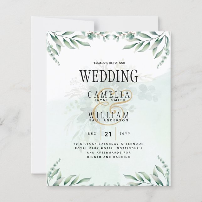 Lámina Sitio web de invitaciones a bodas de verde RSVP QR (Anverso)