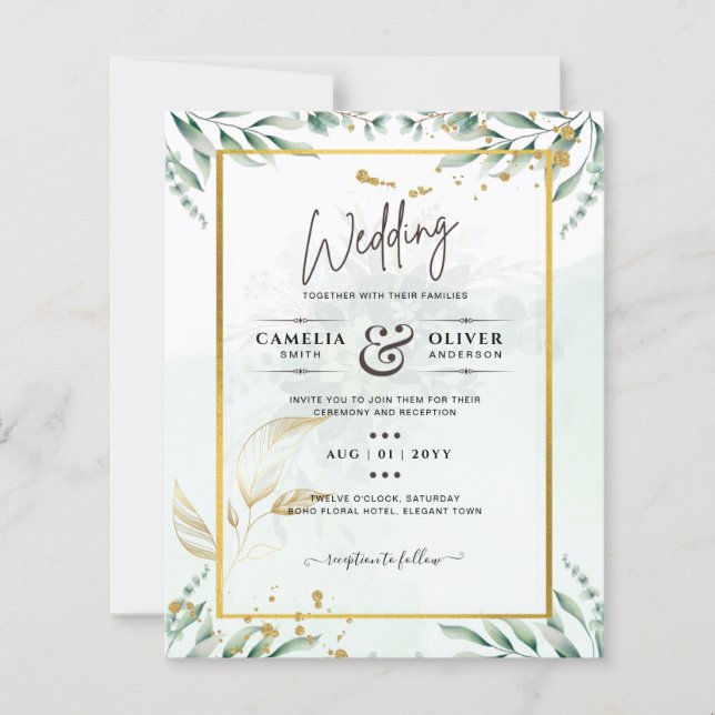 Lámina Sitio web de invitaciones a bodas de verde RSVP QR (Anverso)