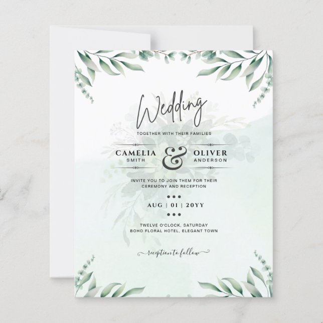 Lámina Sitio web de invitaciones a bodas de verde RSVP QR (Anverso)