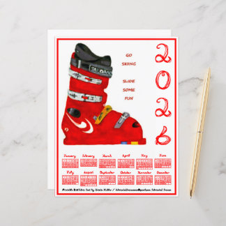 Lámina Ski Boot Go Skiing Slide Some Fun 2026 Calendar