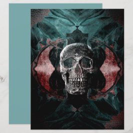 Lámina Skull Floral gótica Verde azulado negro rojo grues