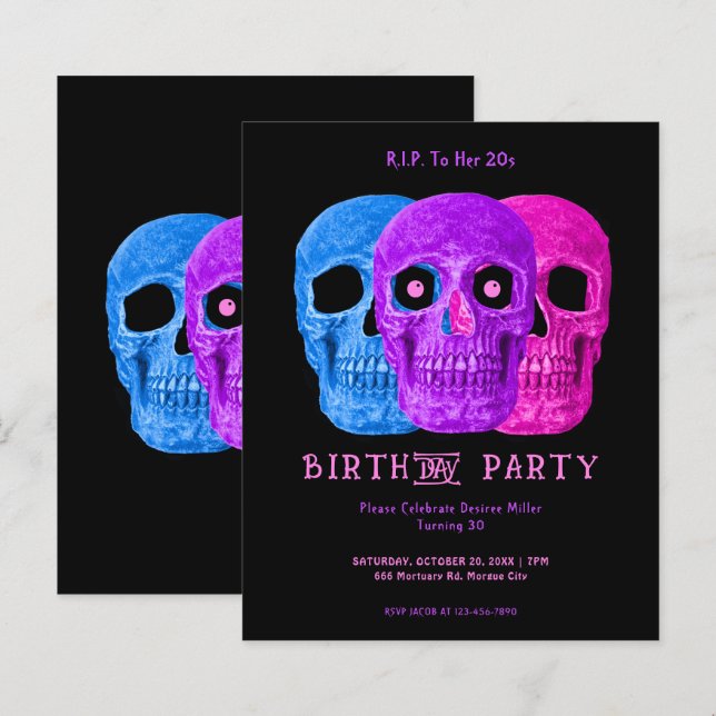 Lámina Skull Purple Gothic Birthday Descansa en paz por s (Anverso / Reverso)