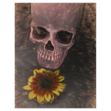 Skull Yellow Sunflower Gothage Sepia Sketch