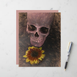 Lámina Skull Yellow Sunflower Gothage Sepia Sketch