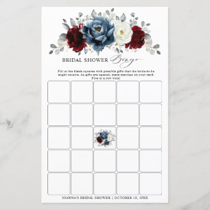 Lámina Slate Blue Burgundy Ivore Boho Bridal Shower Bingo