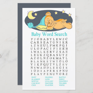 Lámina Sleepy teddy oso Baby Shower Word Search Game