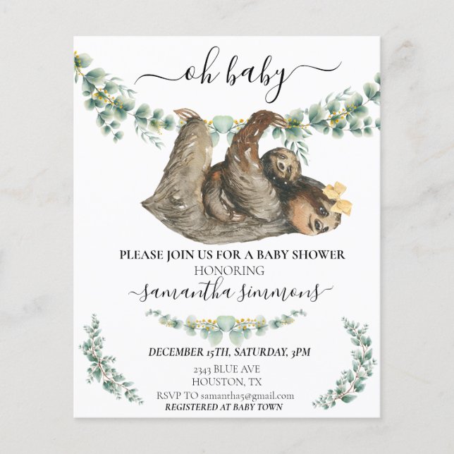 Lámina Slogan Baby Shower Eucalyptus Watercolor (Anverso)