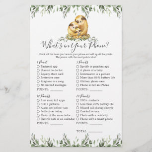 Lámina Sloth Animals Baby Shower ¿Qué hay en tu teléfono?