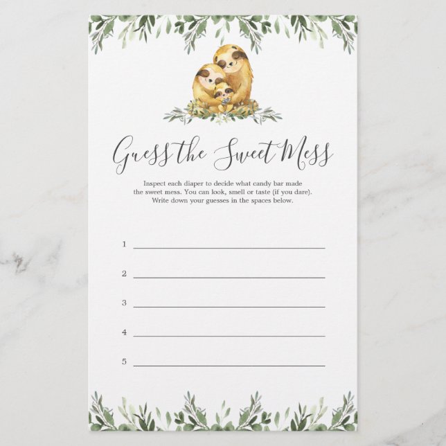 Lámina Sloth Baby Shower Adivina El Dulce Desmayo (Anverso)